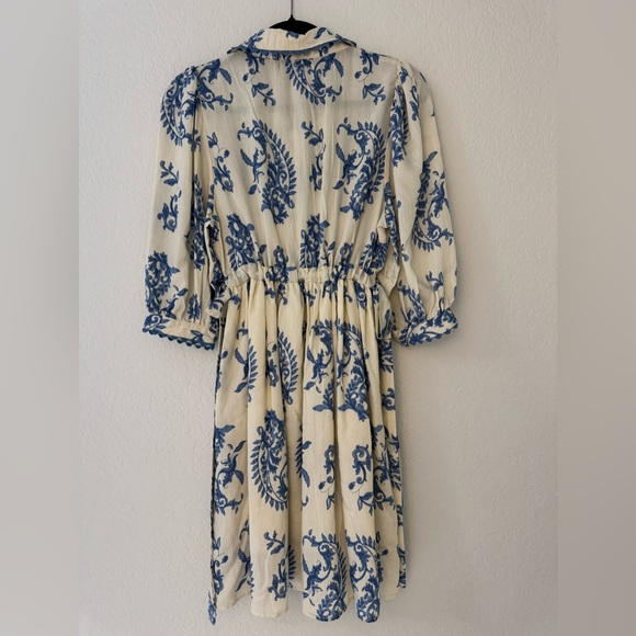 GiGiO Blue White Floral Dress Adjustable Tie Waist Boho Cottagecore Medium NWT - Picture 9 of 17